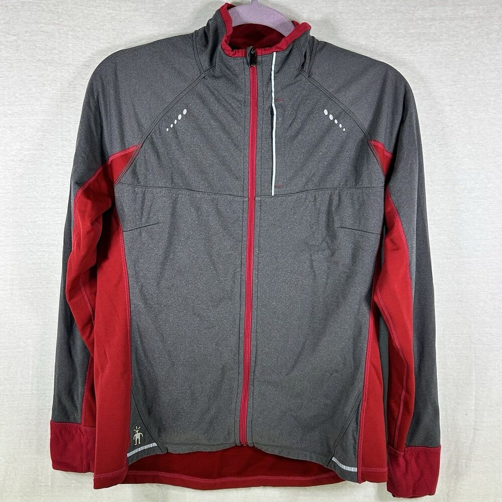 Smartwool PhD Full Zip Running Jacket‎ Red Gray Merino Wool Women Medium